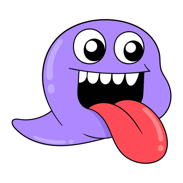 Purple Spirit Monster Sticking Out Cute Tongue Vector Illustration Art — ストックベクタ