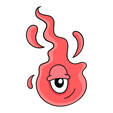 Bir gözü yanan kırmızı ateş canavarı, vektör illüstrasyon sanatı. karalama simgesi resmi kawaii.