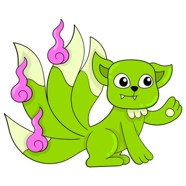 Şirin yeşil gelincik şirin bir surat, vektör çizim sanatı. karalama simgesi resmi kawaii.
