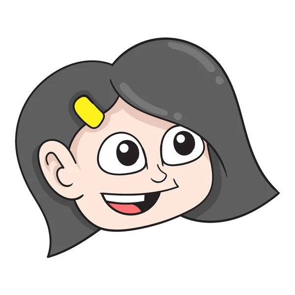 Głowa Pięknej Dziewczyny Krótkimi Włosami Śmiejącej Się Szczęśliwie Wektor Ilustracji — Wektor stockowy