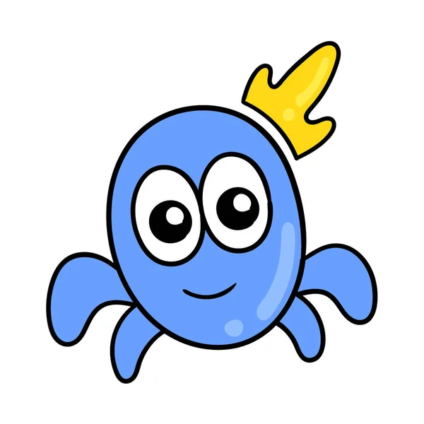 Prince Blue Crab Smiling Face Vector Illustration Art Doodle Icon — 스톡 벡터