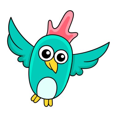 Kral papağan uçuyor, vektör illüstrasyon sanatı. karalama simgesi resmi kawaii.