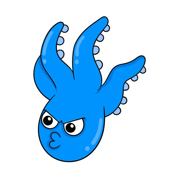 Agressivo Irritado Enfrentou Polvo Azul Arte Ilustração Vetorial Doodle Ícone — Vetor de Stock