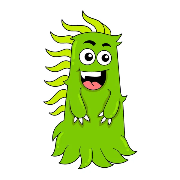 Green Moss Monster Standing Smiling Friendly Vector Illustration Art Doodle — Stock Vector