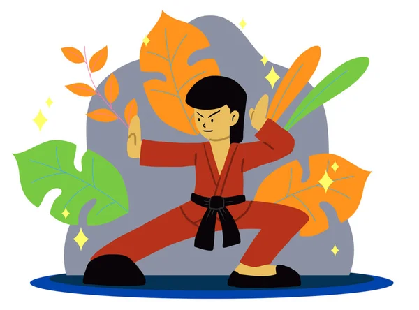 Boy Practicing Martial Arts Body Health Movement Vector Illustration Concept — Photo