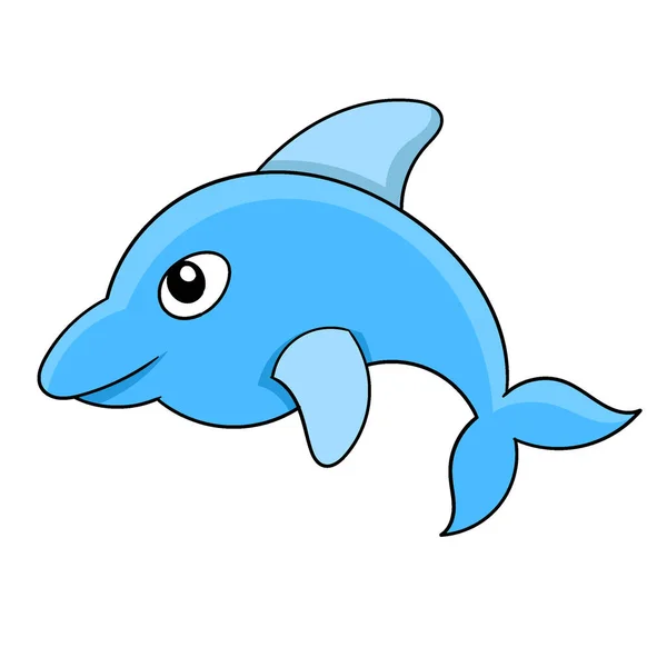 Golfinho Azul Pulando Alegria Arte Ilustração Vetorial Doodle Ícone Imagem — Vetor de Stock
