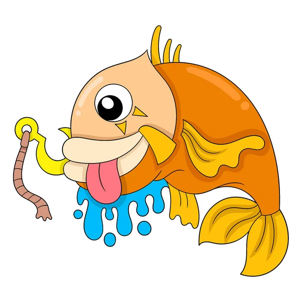 Goldfish Caught Fishing Hook Vector Illustration Art Doodle Icon Image — 스톡 벡터