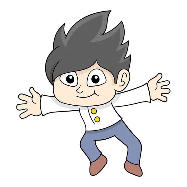 Handsome Boy Happy Face Jumps Joy Vector Illustration Art Doodle — Vector de stock
