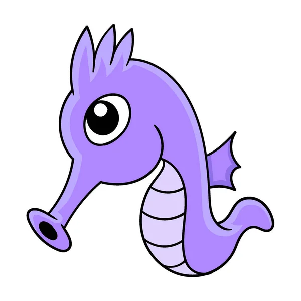 Purple Seahorse Swimming Vector Illustration Art Doodle Icon Image Kawaii — Stock Vector