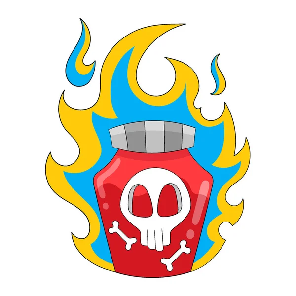Skull Glass Jar Fire Vector Illustration Art Doodle Icon Image — ストックベクタ