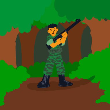 Ülkenin ulusal ordusu ormandadır. Bölgenin egemenliğini, konsept illüstrasyon imajını, vektör tasarımı düz arkaplanı korumaktadır.