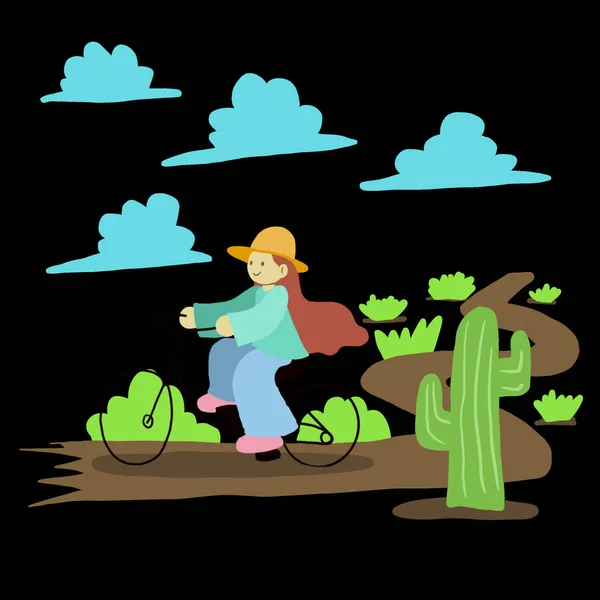 Girl Riding Bicycle Seeing Nature Concept Illustration Image Vector Design — Foto de Stock