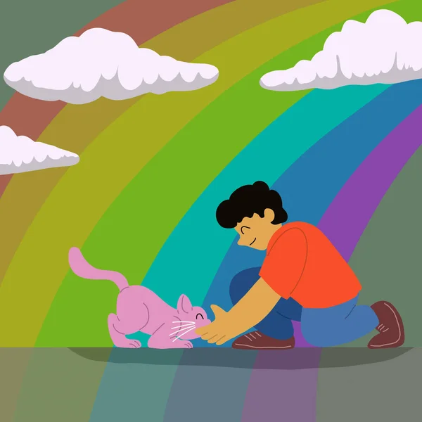 Kind Boy Friends Pet Cat Concept Illustration Image Vector Design — Foto de Stock
