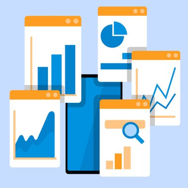 akıllı telefon veri internet servisi, düz tasarım simgesi çizimi, vektör illüstrasyonu