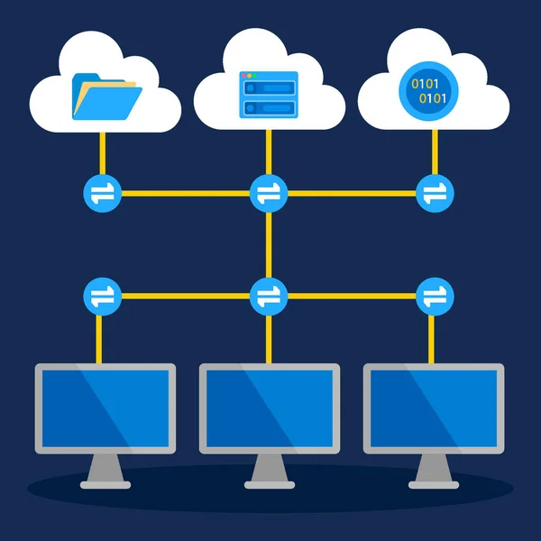 Computer Server Data Synchronize Cloud Storage Flat Design Icon Drawing — Vector de stock