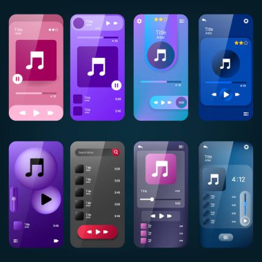 mobil müzik çalar kullanıcı arayüzü koleksiyonu paketi, Smartphone tasarımı gerçekçi nesne 