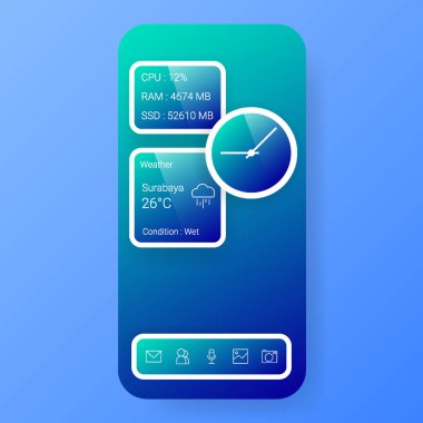 şık akıllı telefon kullanıcı arayüzü parçacık hava durumu saati, Akıllı telefon gerçekçi nesneyi yeniden dizayn et 