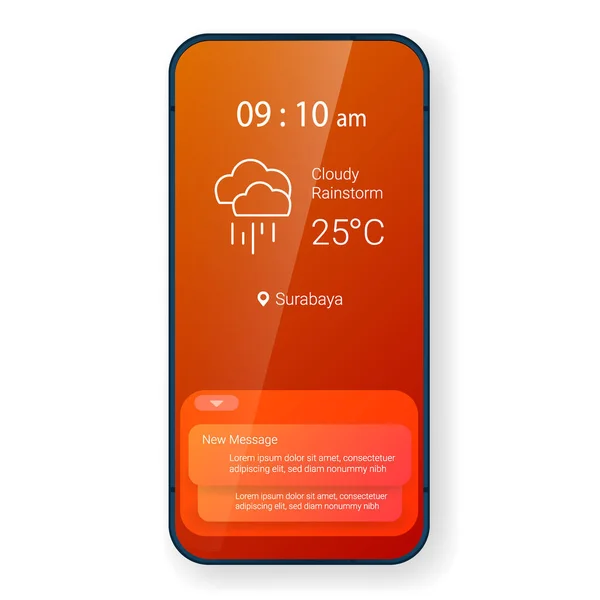 オレンジ色のホーム画面ユーザーインターフェイスモバイルアプリ現実的でベクトルデザインイラスト — ストックベクタ