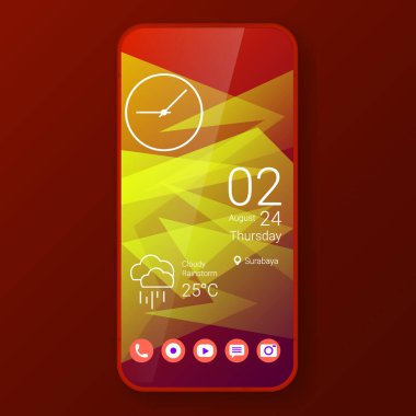 Zarif ev ekranı gerçekçi akıllı telefon kullanıcı arayüzü, vektör tasarım illüstrasyonunu yamalar