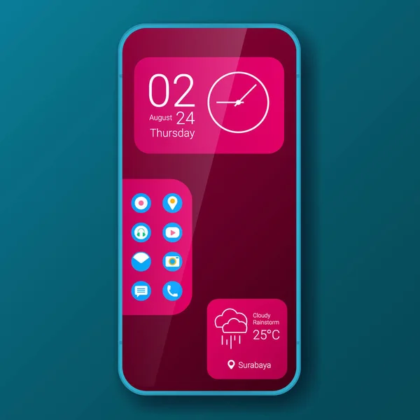 Rood Elegant Home Screen Realistische Smartphone Gebruikersinterface Vector Ontwerp Illustratie — Stockvector