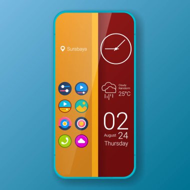 Yarı tasarım temaları kullanıcı arayüzü gerçekçi akıllı telefon, vektör tasarım illüstrasyonu