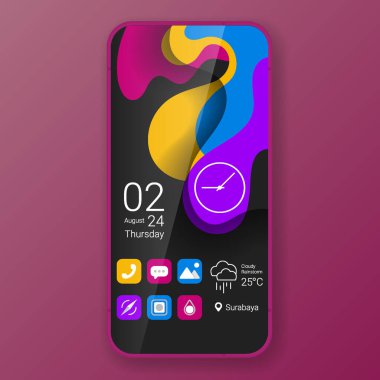 mor çember temalı kullanıcı arayüzü gerçekçi akıllı telefon tasarımı, vektör tasarımı illüstrasyonu