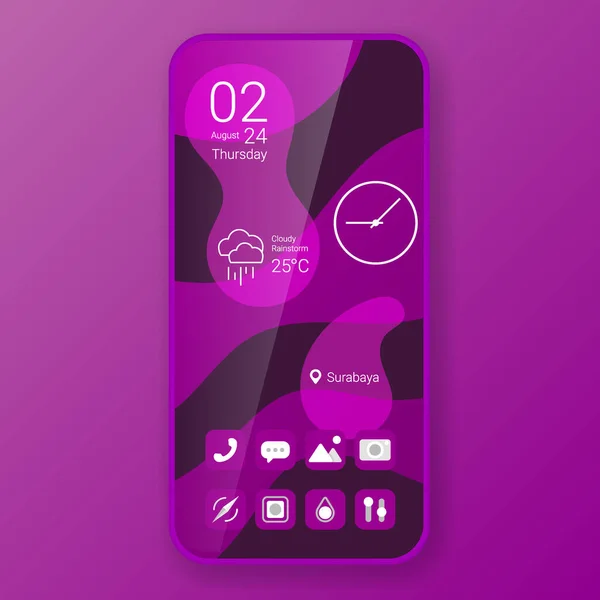 Viola Onda Tema Interfaccia Utente Design Smartphone Realistico Disegno Vettoriale — Vettoriale Stock