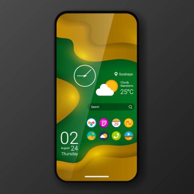 3d doku dalgası özel kullanıcı arayüzü ev ekranı akıllı telefon tasarımı, vektör tasarımı illüstrasyonu