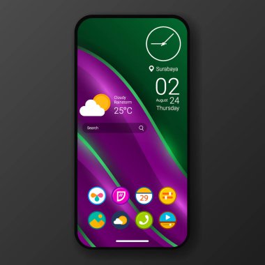 3d dalga özel kullanıcı arayüzü ev ekranı gerçekçi akıllı telefon tasarımı, vektör tasarımı illüstrasyonu