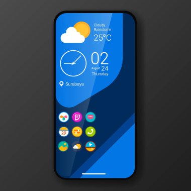 mavi kullanıcı arayüzü ev ekranı gerçekçi akıllı telefon tasarımı, vektör tasarımı illüstrasyonu