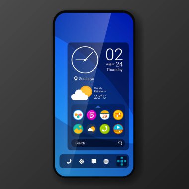 Pencere menüsü kullanıcı arayüzü ev ekranı gerçekçi akıllı telefon tasarımı, vektör tasarımı illüstrasyonu