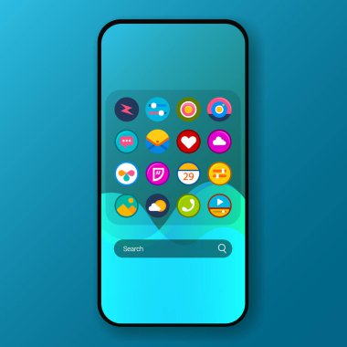 programlar parçacık kullanıcı arayüzü ev ekranı gerçekçi akıllı telefon tasarımı, vektör tasarımı illüstrasyonu