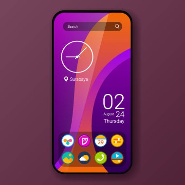 özel parçacık kullanıcı arayüzü ev ekranı gerçekçi akıllı telefon tasarımı, vektör tasarımı illüstrasyonu