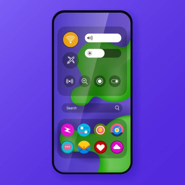 Kontrol merkezi kullanıcı arayüzü ev ekranı gerçekçi akıllı telefon tasarımı, vektör tasarımı illüstrasyonu