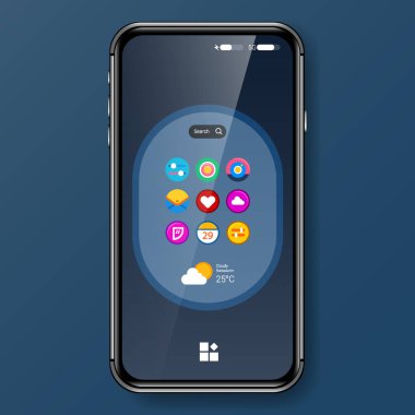 mobil uygulamalar menü kullanıcı arayüzü gerçekçi akıllı telefon tasarımı, vektör tasarımı illüstrasyonu