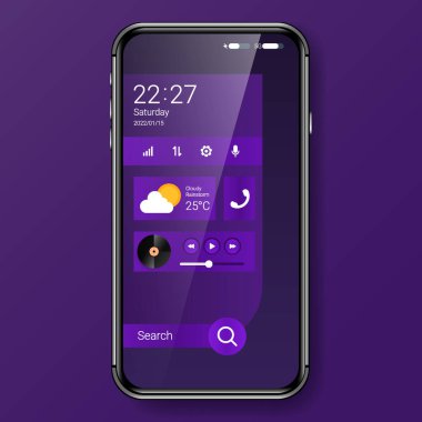 mor parçacık menü kullanıcı arayüzü gerçekçi akıllı telefon tasarımı, vektör tasarımı illüstrasyonu