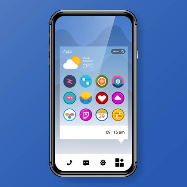 uygulamalar kullanıcı arayüzü gerçekçi akıllı telefon ev ekran stili modern, vektör tasarımı illüstrasyonu