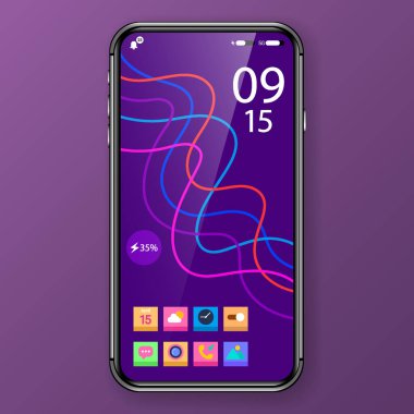 widget mobile application user interface purple for phone, vector design illustration