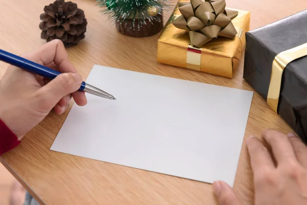 Hand Writing Mockup Greeting Card Merry Christmas Happy New Year — Stock Photo, Image