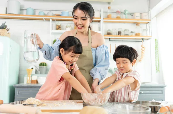 Happy Asian Family Making Preparation Dough Bake Cookies Kitchen Home — Photo