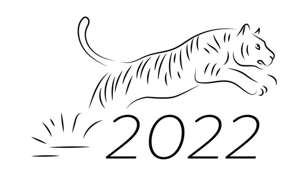 Çin astroloji takvimine göre 2022 Erkek Kara Su Kaplan sembolü Lineart Illustration