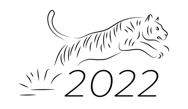 Lineart Illustration 2022 Year Male Black Water Tiger Symbol Згідно — стоковий вектор