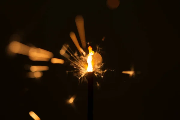 Burning Sparkler Dark Close Christmas European Tradition — Stock Photo, Image