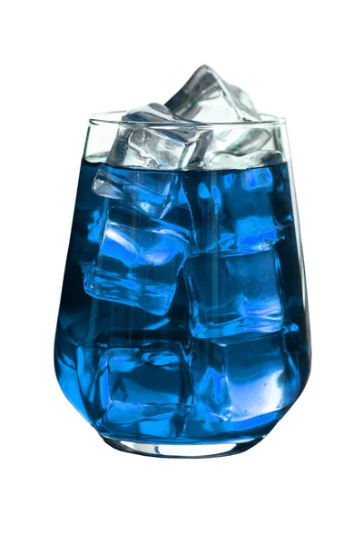 Blue Alcoholic Cocktail Ice Close Isolated White Background — 图库照片