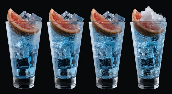 Blå Laguncocktail Med Blue Curacao Likör Ett Högt Glas Isolerad — Stockfoto