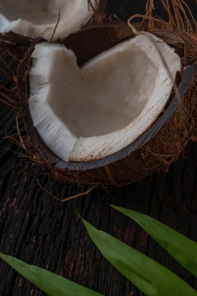 Cocco Tritato Fondo Legno Vista Dall Alto Latte Cocco Fiocchi — Foto Stock