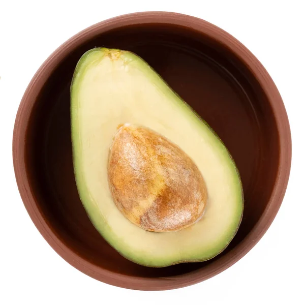 Avocado Cut Half Bowl Isolated White Background Top View — Stock Photo, Image