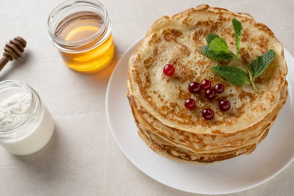 Big Pancakes Table Cooking Delicious Homemade Pancakes — Stock Photo, Image