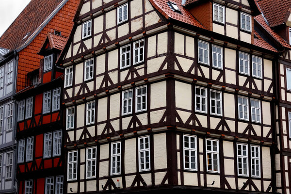 An old German building. The traditional design of the facade of the house of Central Europe of the past centuries