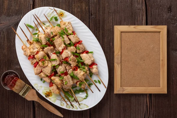 Barbecue with barbecue and beer outdoors. menu of the summer terrace of a cafe or restaurant